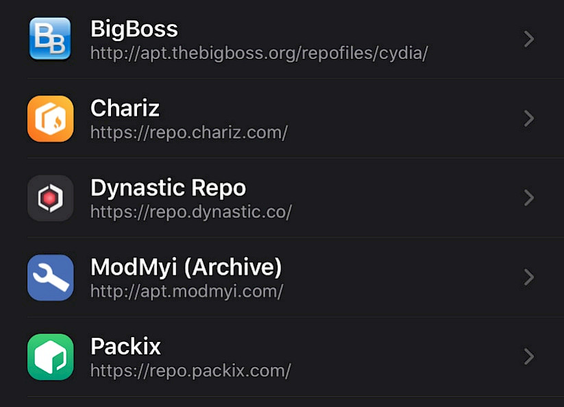 Screenshot beliebter Cydia-Repositories.