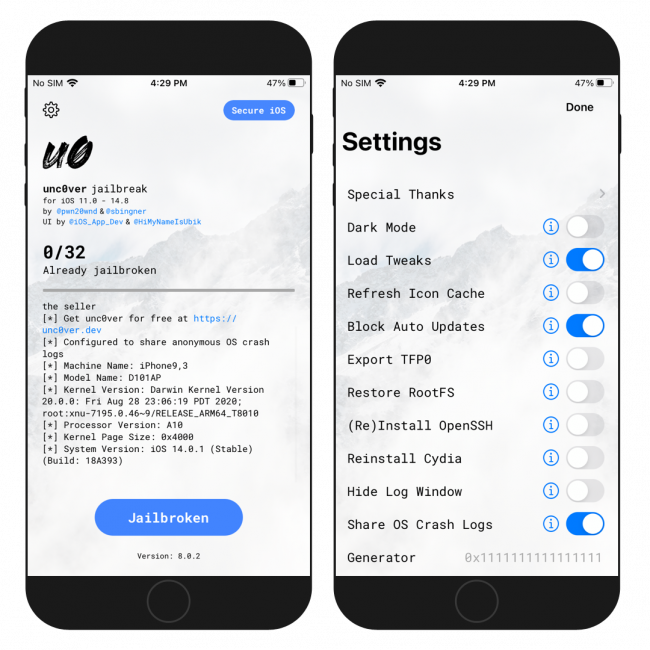 unc0ver jailbreak for iOS 11 - iOS 14.8