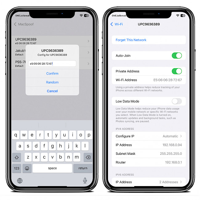 MacSpoof tweak can change mac address on iOS 15