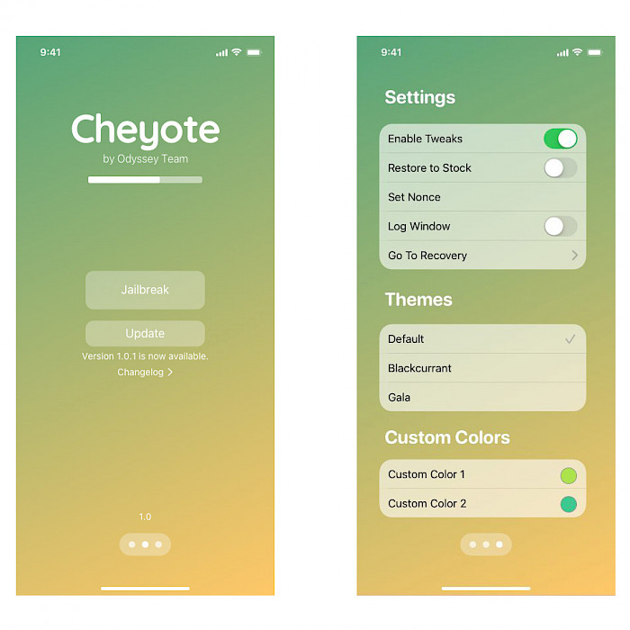 Two screenshots showing the interface of Cheyote Jailbreak for iOS 15.
