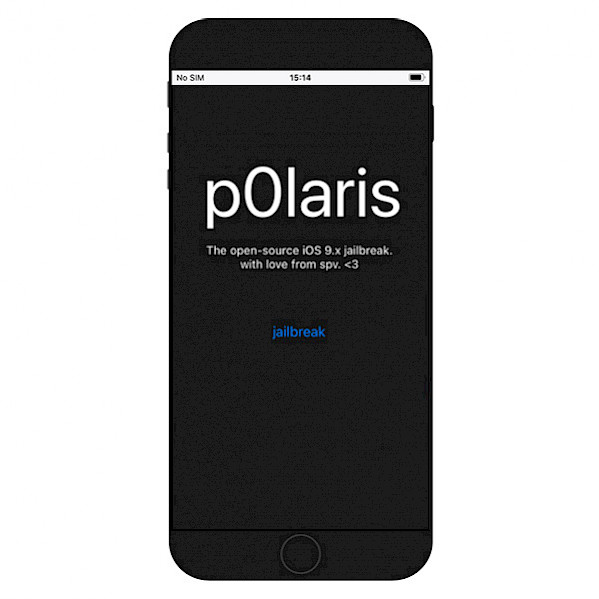 A smartphone screen showing p0laris jailbreak screenshot running on iOS 9.