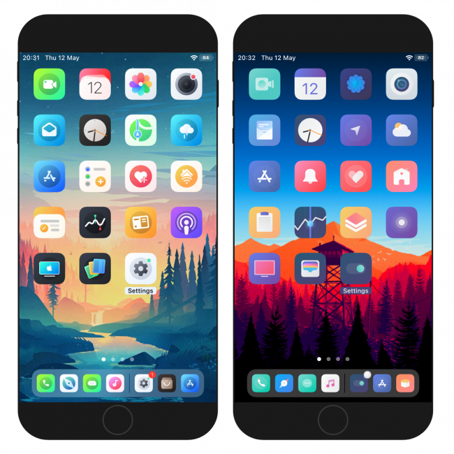 Two iPhone screens showing two SnowBoard themes screenshot.