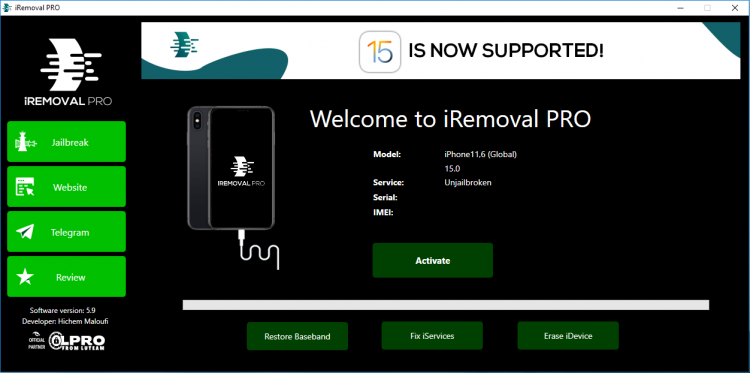Screenshot of iRemoval PRO showing the main interface running on Windows.