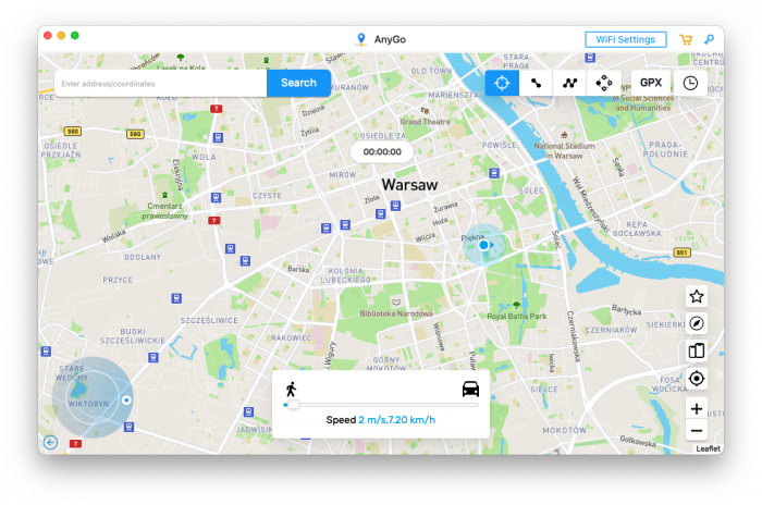 Screenshot of AnyGo app on macOS.