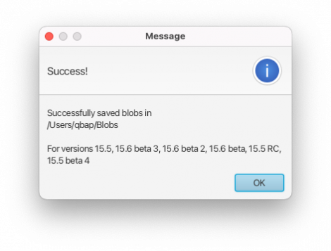 Στιγμιότυπο οθόνης του επιτυχούς μηνύματος αποθηκευμένων σταγόνων του Bloobsaver.