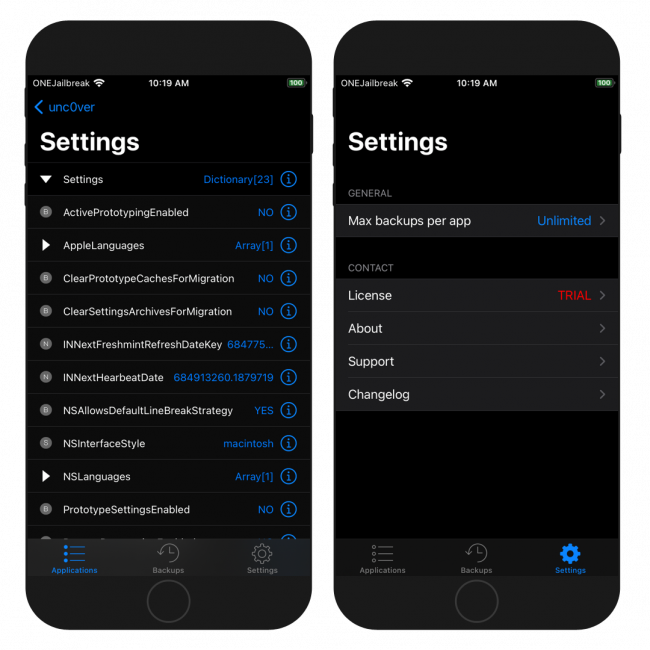 Two iPhone screens showing the Apps Manager Settings tab and app settings for an app.