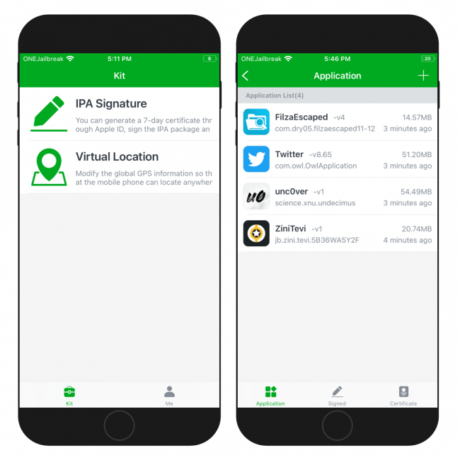 Two iPhone screens showing the BullfrogAssistant app interface running on iOS 15.