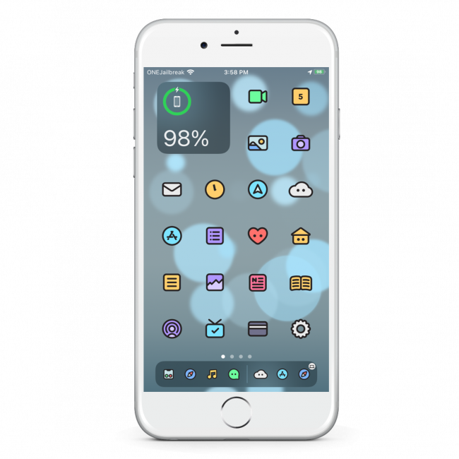 Screenshot of iPhone with Miso Theme loaded on the Home Screen.