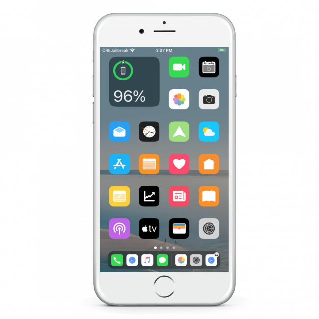 Screenshot of iPhone with ModernOS Theme loaded on the Home Screen.