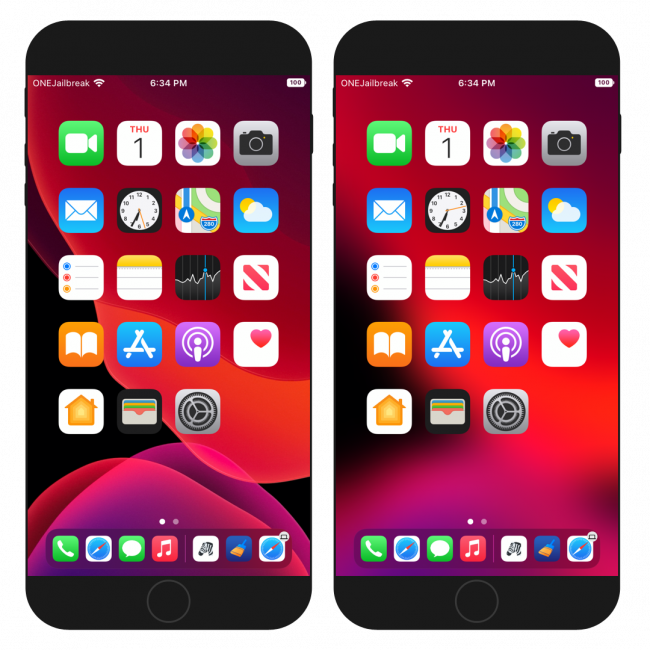 Two iPhone screens showing the original Home Screen wallpaper and with blur effect applied by Amelija.