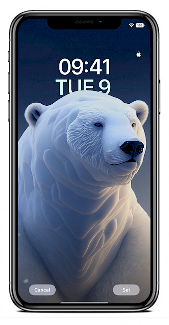 Screenshot of iPhone Lock Screen with the depth effect Polar Bear wallpaper.