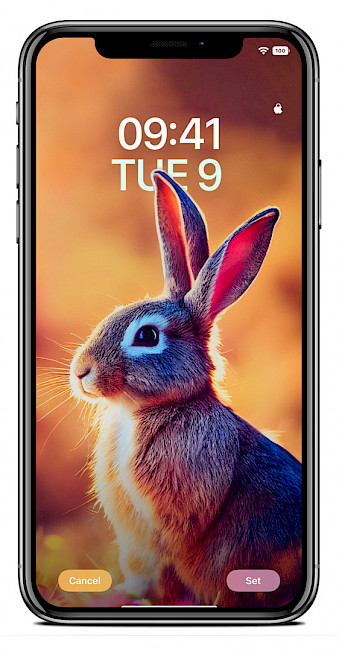 Screenshot of iPhone Lock Screen with the depth effect Rabbit wallpaper.