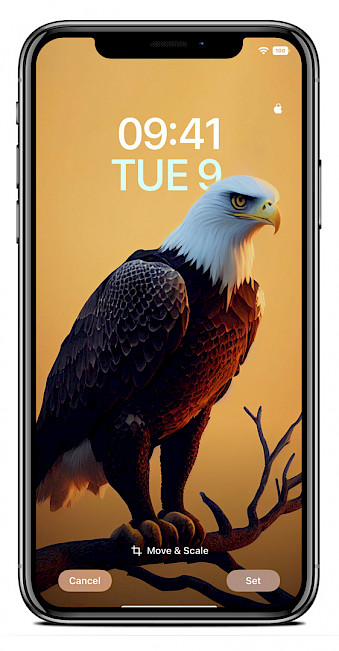 Screenshot of iPhone Lock Screen with the depth effect Bald Eagle wallpaper.