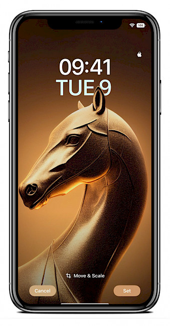 Screenshot of iPhone Lock Screen with the depth effect Golden Horse wallpaper.