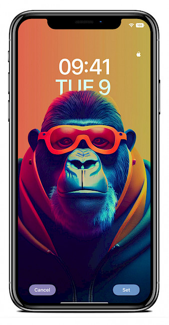 Screenshot of iPhone Lock Screen with the depth effect Gorilla wallpaper.