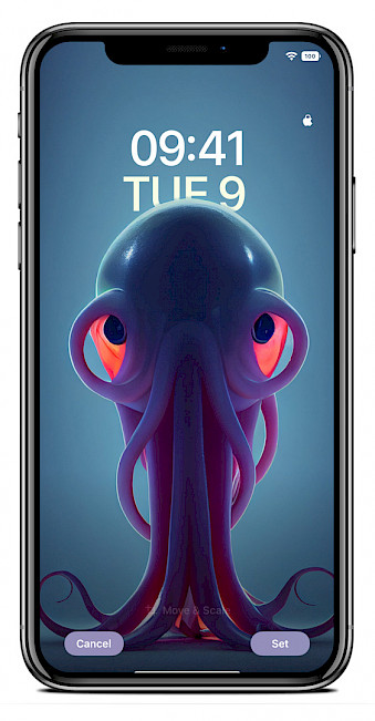 Screenshot of iPhone Lock Screen with the depth effect Octopus wallpaper.