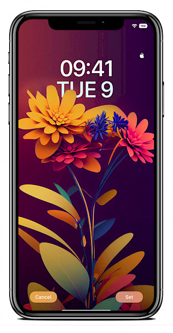 Screenshot of iPhone Lock Screen with the depth effect Flowers wallpaper.