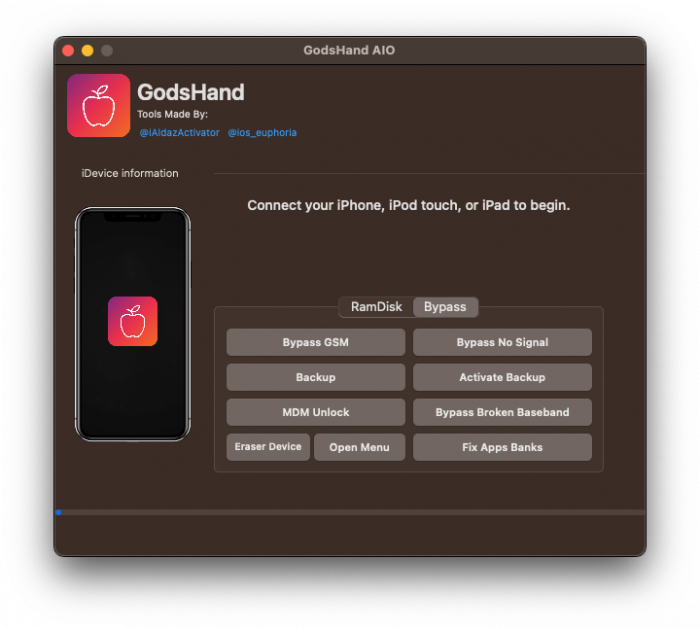 Screenshot of GodsHand iCloud Activation Lock for iOS.