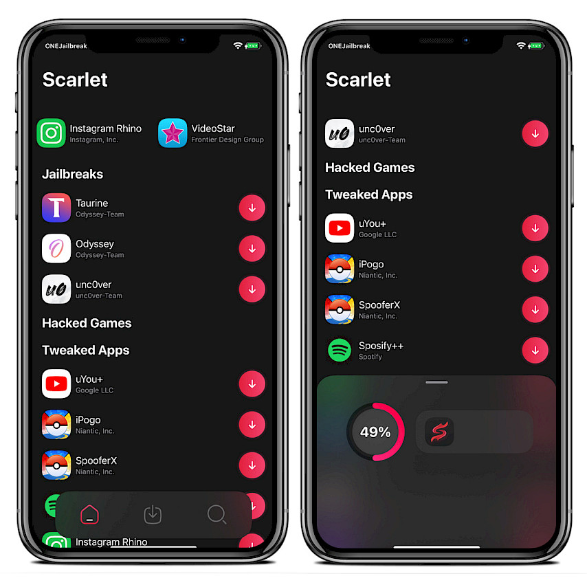 To iPhone-skærme, der viser Scarlet-appen på iOS 15.