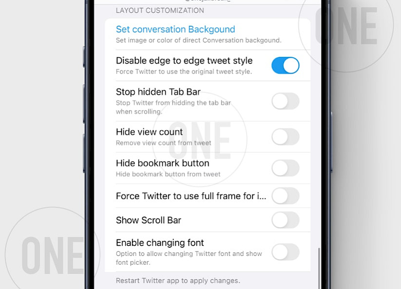 BHTwitter Layout Customization Settings for X App