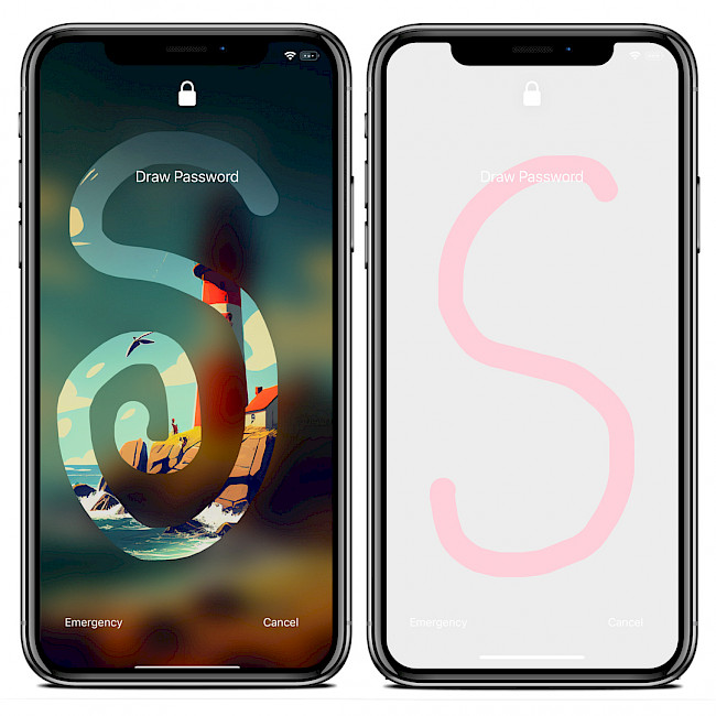 Δύο οθόνες iPhone που δείχνουν τον κωδικό πρόσβασης Scribble tweak.