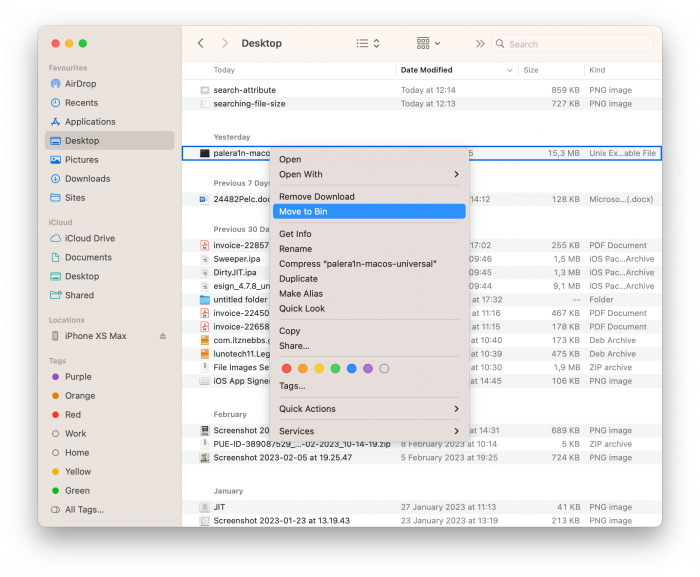 Screenshot of managing old files on macOS Desktop.