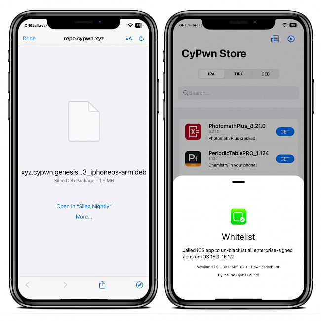 Two iPhone screens showing CyPwn Store app.
