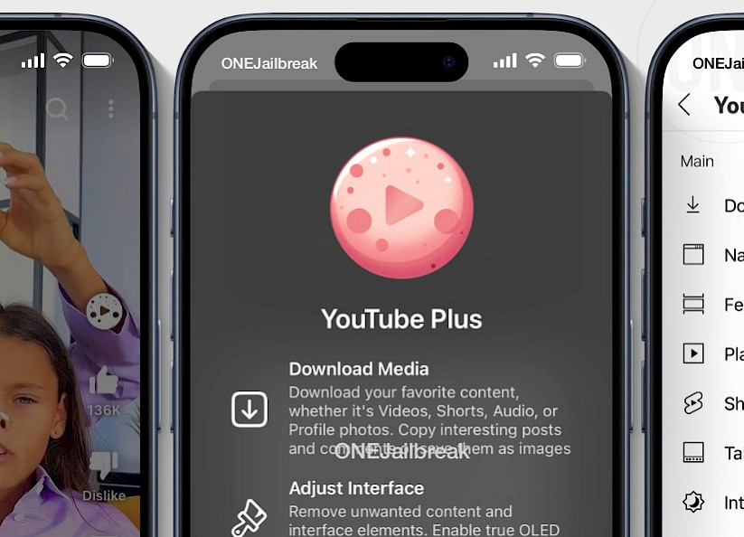 YouTube Plus (z. B. YTLite) für iOS.