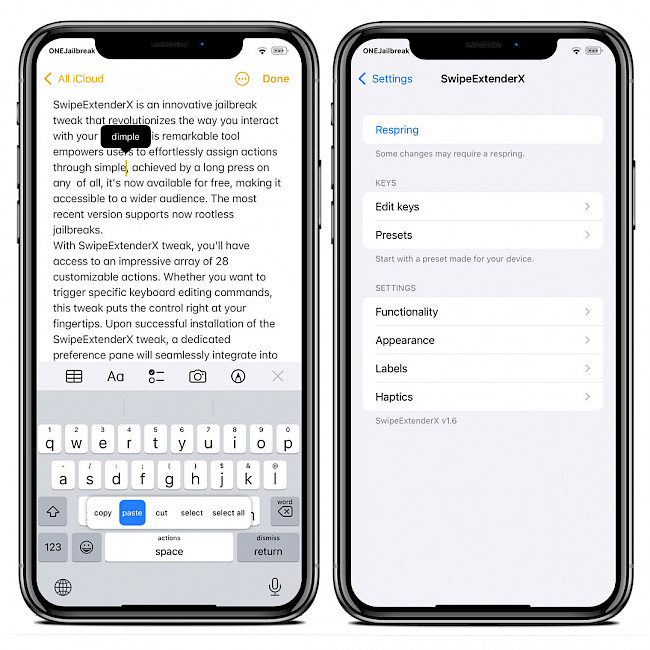 SwipeExtenderX tweak screenshot.