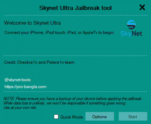 Στιγμιότυπο οθόνης SkyNet Ultra Jailbreak.