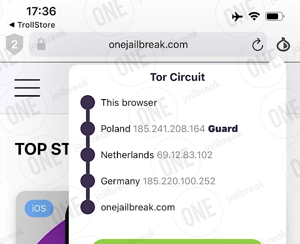 Onion Browser som kör Tor-nätverket på iPhone 16 Pro