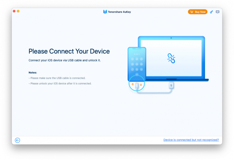 Tenorshare 4uKey connect device screenshot.