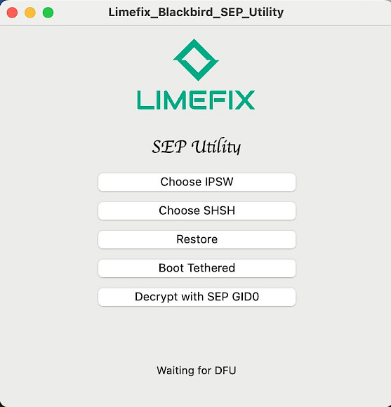 Limefix Blackbird SEP Utility screenshot.