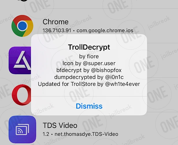 Application TrollDecrypt exécutée sur iOS