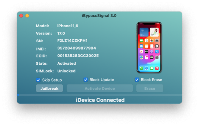 iBypassSignal iCloud-Entsperrtool für iOS.