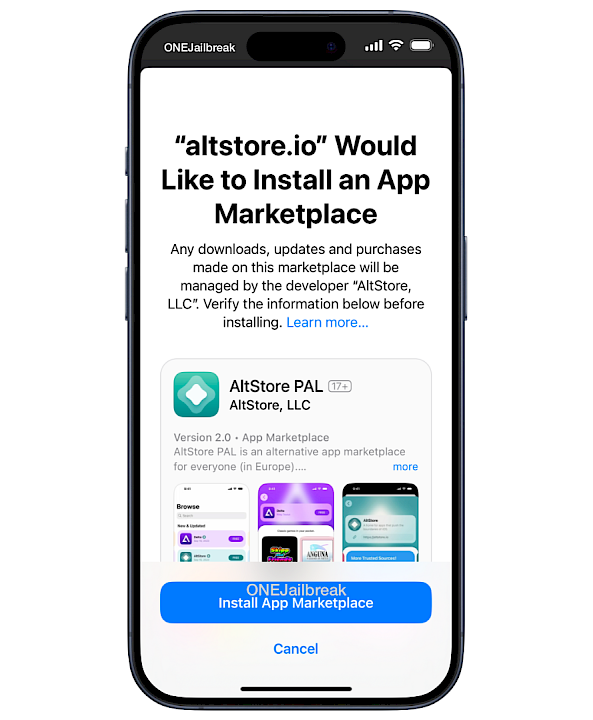 Screenshot of page presenting AltStore PAL instalaltion on iOS.