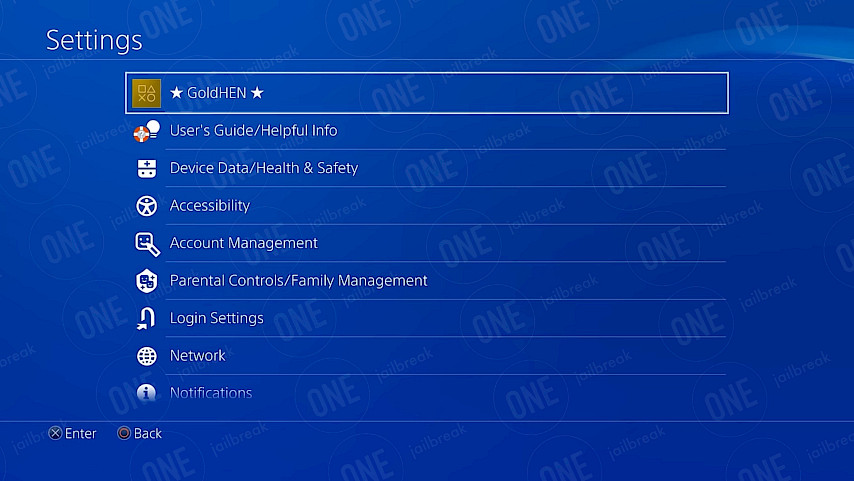 GoldHen-menuen i PS4-indstillingerne.