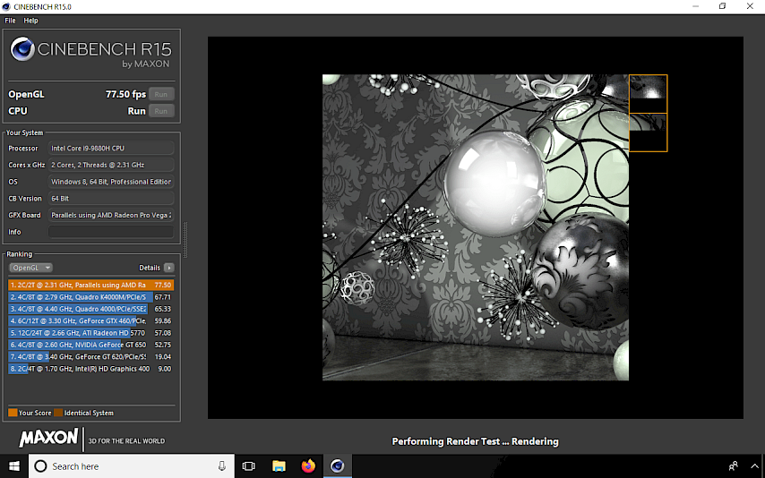 Cinebench R15 render test scene in progress