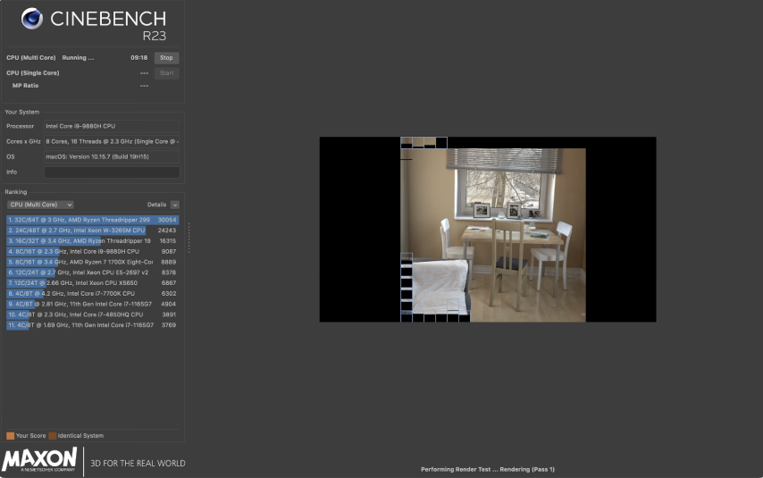 Cinebench R23 rendering a test scene