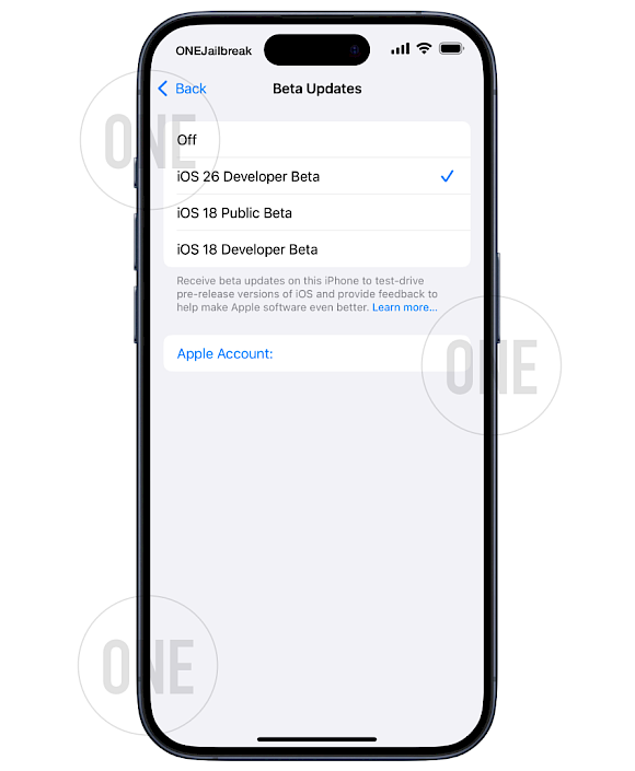 Valitse iOS 26 Beta beetapäivityksiä varten: