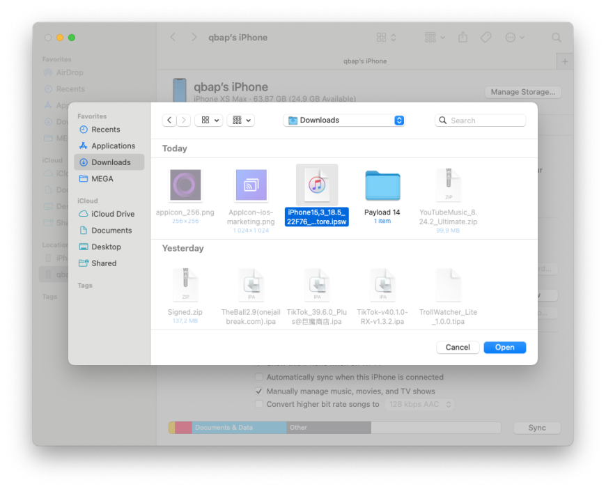 Select iOS 18.5 IPSW to restore on your iPhone.