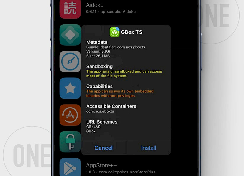 Installing GboxPlus IPA on iPhone using TrollStore.