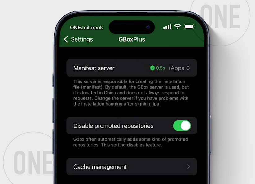 GboxPlus IPA Installer Settings for iOS.